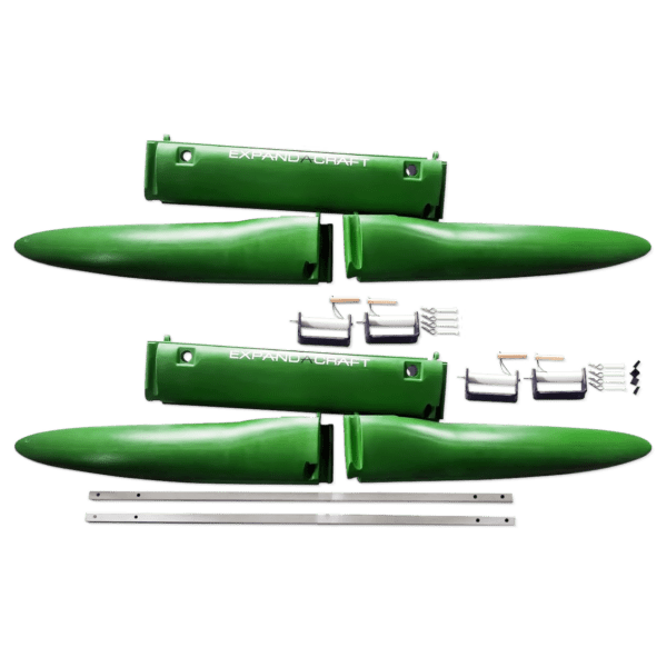 a two-sided green outrigger kit for kayak