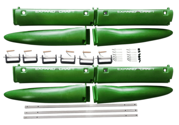 Two green modular boats