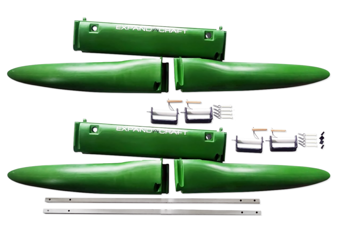 a two-sided green outrigger kit for kayak