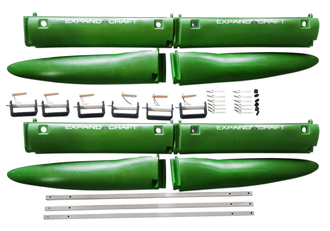 Two green modular boats